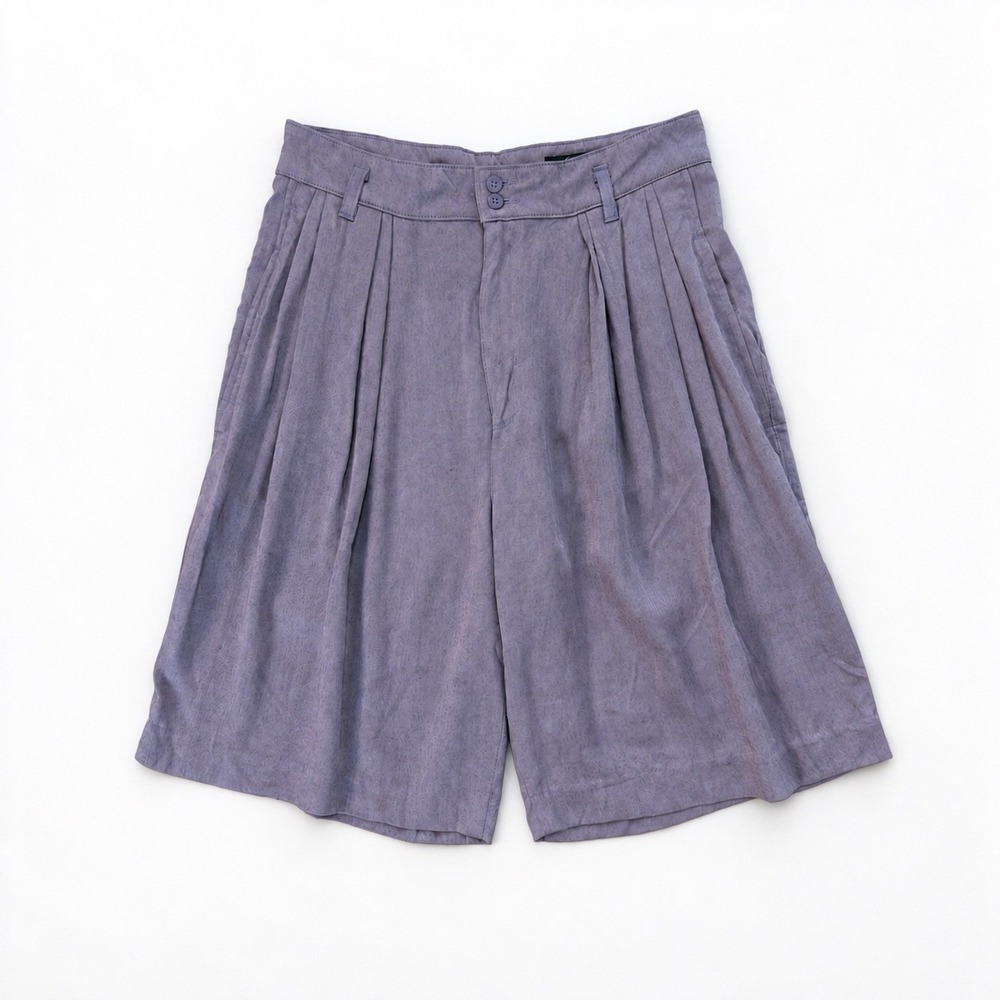 VTG 90s Ozone Protective Layers Pleated Shorts 30 Rayon USA Dusty Blue Bermuda